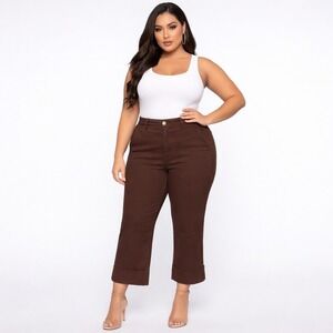 Market & Spruce Sylvie MId Rise Wide Cuff Straight Jean Size 14 Brown NWT